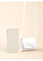 1pc Mini Rainbow Colored Grid Glitter Bowknot Shoulder Bag Coin Purse For Girls