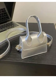 1 حقيبة يد صغيرة لون أحادي من جلد البو لي يوريثان، إغلاق قابل للطي، طراز موضة رجعية ذات حمّالة وكتف، مناسبة للا