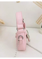 قطعة واحدة حقيبة يد صغيرة جديدة مزينة بفيونكة من مواد البولي يوريثان للبنات، مع حزام معدني قابل للتبديل للحمل