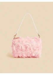1 قطعة حقيبة يد للبنات مطرزة بالأزهار من الشيفون، رومانسية وحلوة للتنقل، متعددة الاستخدامات للحفلات والسهرات