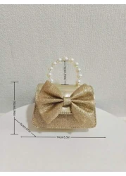 حقيبة يد لأطفال عصرية باللؤلؤ الجديدة، هدية للأطفال في المهرجان، جلد بو بشكل عقدة عقدة الفراشة فاشن ميني حقيب