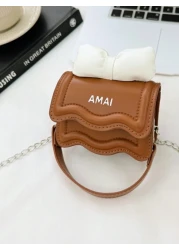 حقيبة كتف صغيرة عصرية للأطفال مع تزيين عقدة الرباط وحزام سلسلة، حقيبة كروس بودي