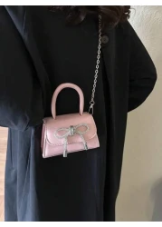 1pc Children s Solid Color Pu Handbag With Bowknot Detail Simple And Fashionable Can Be Used As Handbag Or Crossbody Bag