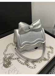 1pc Western Cute Korean Shoulder Bag Bow Chain Messenger Bag Fashionable Small Square Bag With Bow Decoration Fashionable Chain Shoulder Strap Messenger Bag Sweet And Cute Princess Style Handbag Suita