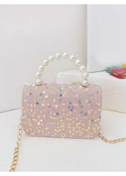 Mini Glitter Decorated Fashion Faux Pearl Satchel For Evening Party