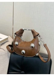 1pc High End Niche Bags Fashionable Shoulder Messenger Bags Mini Handbags Textured Rivet Messenger Bags Personalized Handbags Pu Material Smooth Zipper Fashionable Adjustable Shoulder Straps High End