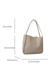 حقيبة سيدة كاجوال متطابقة مع كل الملابس, من جلد PU باللون الأحادي والحياكة، سعة كبيرة، حقيبة يد، حقيبة كتف، حقي