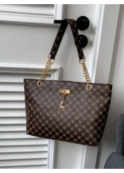 Fashion Metallic Deer Hanging Ornament High Capacity Chain Shoulder Bag Crossbody Bag Handheld Bag Featuring Rhinestone Flower Vintage Floral Pattern Casual Tote Suitable For Office Commuting Outdoors