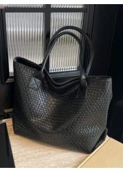 New High Capacity Woven Pattern Handbag Fashionable Shoulder Tote Bag With Niche Design Solid Color Shoulder Bag Suitable For Daily Outings Shopping Work And Commuting Eye Catching Work Bags For Women