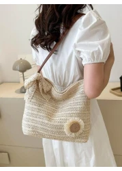 Flower Decor Double Handle Vacation Large Capacity Bag Perfect For Summer Travel Vacation Summer Perfect For Vacation Holiday School Bag Large Capacity Portable For Teen Girls Women College Students W