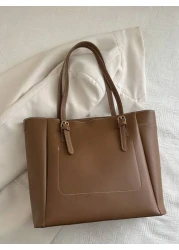 A Retro Fashion Large Capacity Tote Bag Zip Opening Stitching Solid Colour Soft Surface Lightweight Shoulder Bag Suitable For Ladies Daily Life Leisure Commuting Holiday Work Use Retro Inspired Bag Fo