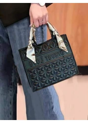 مجموعة حقيبة مربعة مبطنة بنمط حرفي وشاح رفيع والمحفظة الصغيرة، أنيقة وبسيطة وكاجوال، حقيبة تسوق كبيرة السعة،