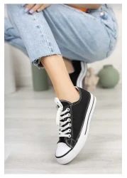 ibrahim müslü I.müslü Unisex Short Black Linen Sneaker