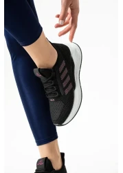 LUXEON حذاء نسائي أسود فوشيا برباط لتقويم العظام منسوج شبكي خفيف الوزن ونعل رياضي للمشي اليومي