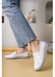 Nesil Shoes Knc 10 White Genuine Leather Transparent Sole Women's Shoes