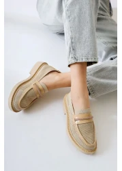 Limoya Micka Beige Knitted Patent Leather Detailed Stone Banded Women's Casual Shoes