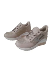 HİGH STEP High Step Women's Silvery Hidden Heels Stylish Ecru Sneakers