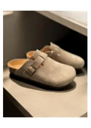 Land of Cork Unisex Suede Snap Closed Slippers - Anatomical Natural Cork Sole, Comfort