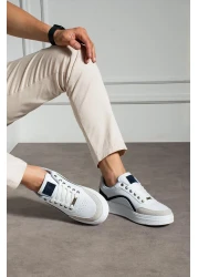 L.A Polo White Navy Blue Perforated Men's Sneaker