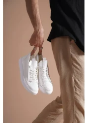 BZ Moda B112 BT Laced Orthopedic Sole Knitwear Men's Sneaker Shoes White