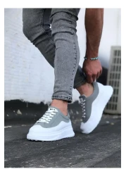WG Fashion Mp507 Bt Lace-Up Suede Skin Orthopedic High/Thick Sole Men's Sneaker Grey/white