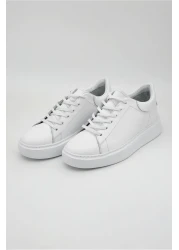 Elevold Mela Men's Genuine Leather 7 cm Height Increase White Sports Shoes