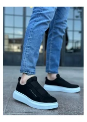 BOA BOA BA0307 Men's Shoes - Thick Suede, Double Band, Black and White Sole