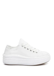 GÖNDERİ(R) White Linen Laced Women's Linen Casual Sports Flat Sole Sneaker 35144