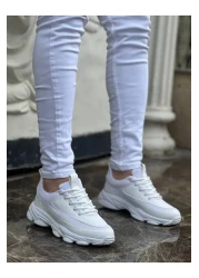 BESKAR حذاء رجالي كاجوال برباط ونعل عالي من الجلد الأبيض KB 707