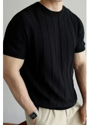 COOL TARZ Vibrant Black Men's Round Neck Knitted T-Shirt
