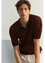 Collection Brown Polo Neck Knitwear T-Shirt - Regular Fit, Cotton, Short Sleeve - Tmnss23Po00024
