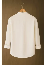 mavisima erkek giyimi Men's White Long Sleeve Casual Aerobin Shirt - Regular Fit