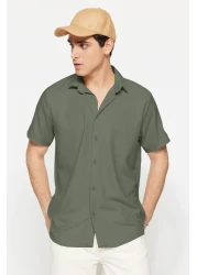  Collection Khaki Color Textured Wrap Summer Shirt - Short Sleeve, Regular Fit Tmnss23Go00055