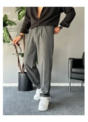 THEMANN Baggy Pleated Anthracite Pipe Leg Trousers