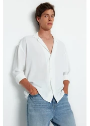  Collection Apaş Collar White Oversize Linen Look Summer Shirt - TMNSS23GO00053