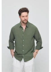GEİO Men's Oversize Cut Linen Shirt