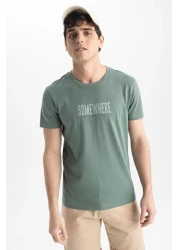 Defacto تي شيرت نحيف برقبة دائرية مطبوع 100% قطن