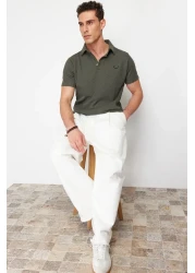  Collection تي شيرت كاكي مطرز بياقة بولو - مقاس عادي TMNSS24PO00046