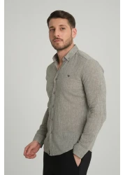 Klothy قميص كتان بأكمام طويلة وياقة للرجال 2198