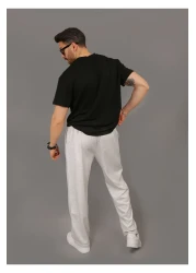 INFLUYENTE بنطال رياضي رجالي من Karmelange فضفاض من قماش بيكيه بخصر مطاطي وتفاصيل جيب