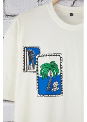  Collection تي شيرت إكرو كبير الحجم/واسع بقصة استوائية مطبوع 100% قطن TMNSS25TS00219