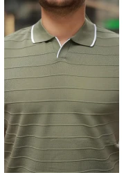 Miron تي شيرت تريكو بياقة بولو ونقشة كاكي - 2403