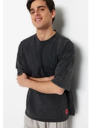 Collection Anthracite Faded Effect Oversize Cotton T-Shirt - Tmnss23Ts00153