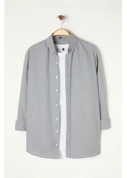  Collection Grey Regular Embroidery Easy-Iron Smart Oxford Shirt Tmnaw24Go00089