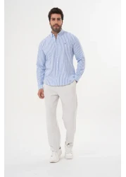 Catto Peak قميص رجالي عادي من القطن المغسول مخطط