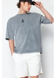  Collection Gray Pale Effect Oversize Cotton T-shirt - TMNSS24TS00146