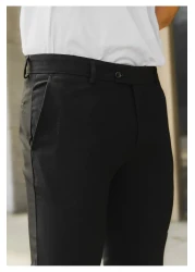 Bürke Men's Black Color Italian Cut Quality Flexible Lycra Ankle Length Fabric Trousers