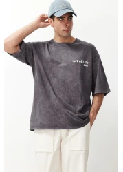  Collection Anthracite Color Oversize Printed Cotton T-Shirt - TMNSS23TS00166