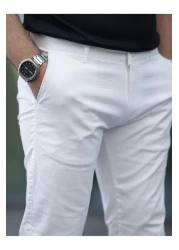 BASEL.CO بنطال تشينو كتان صيفي رفيع بقصة ضيقة