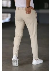 Bürke Men's Cream Color Italian Cut Quality Flexible Lycra Ankle Length Fabric Trousers